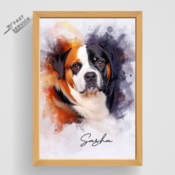 Custom Watercolor Pet Portrait From Photo Personalized Dog Gift Dog Portrait Pet Memorial Birthday Mother's day Gift For Her