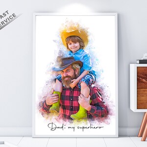 Celebrate first-time dads with this new dad gift. our custom portrait is a personalized gift that turns photos into beautiful paintings. perfect as a fathers day gift, birthday gift, or gift from daughter - by Pawarty