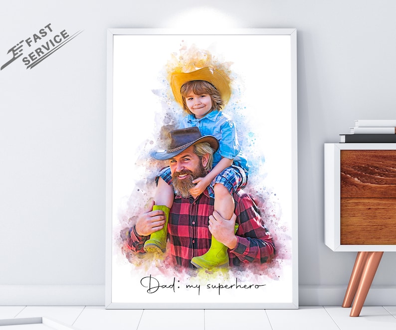 Celebrate first-time dads with this new dad gift. our custom portrait is a personalized gift that turns photos into beautiful paintings. perfect as a fathers day gift, birthday gift, or gift from daughter - by Pawarty