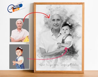 Custom Portrait from merge of  photo | Add deceased loved one to photo | Mother's day gift | Memorial gift for her | Combine family portrait