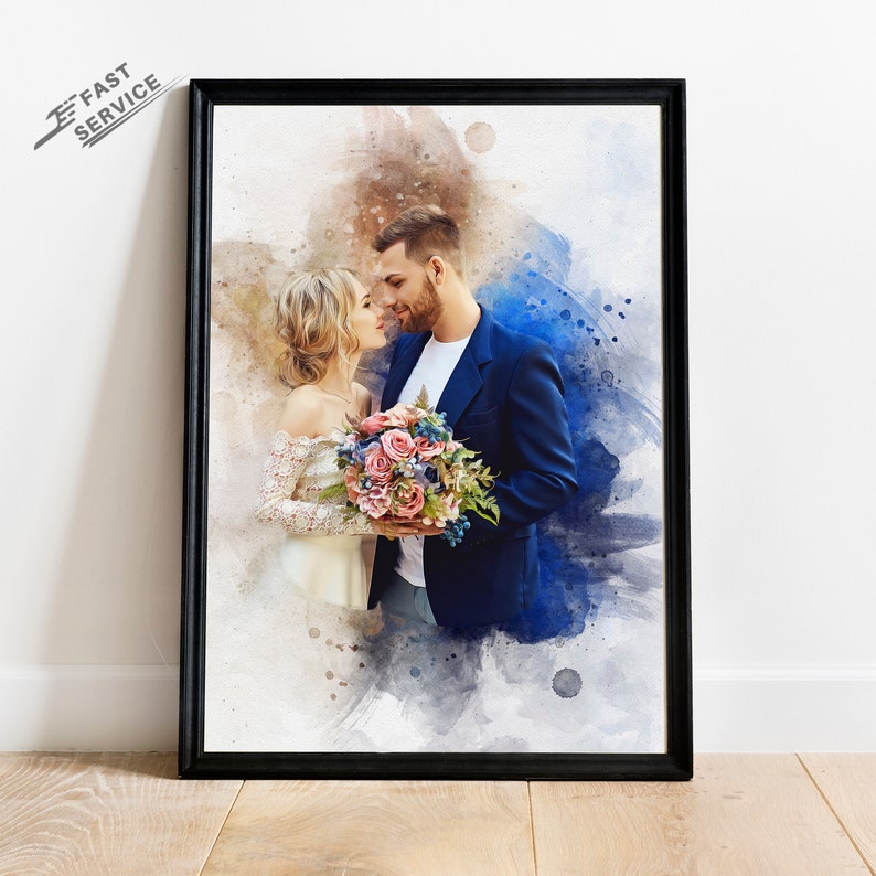 Custom Watercolor couple Portrait from Photo Personalized Gift for her | painting from photo Christmas Gift |  Wedding Anniversary Gift