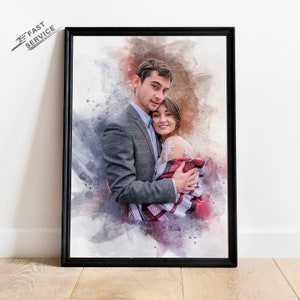Retrato de pareja en acuarela personalizado a partir de una foto / regalo de San Valentín personalizado para novio, esposo o pareja / regalo de aniversario de bodas