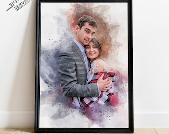 Custom watercolor couple portrait from photo | personalized Valentine's gift for boyfriend, husband, or couple | wedding anniversary gift