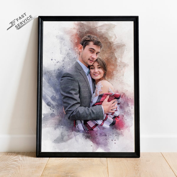 Watercolor Couple Portrait from Photo Father's day Gift for him Custom Wedding Anniversary Gift for Wife Husband Engagement Gift for Friend