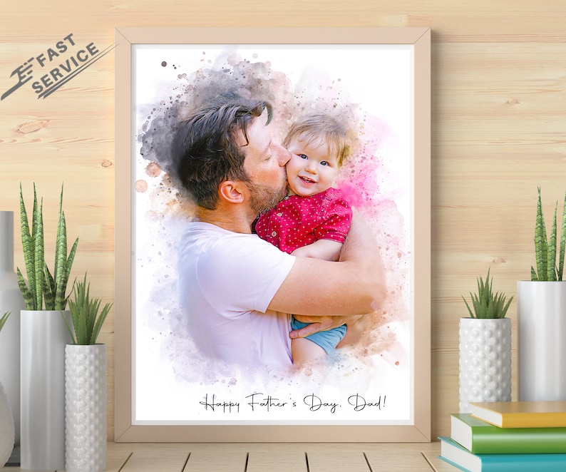 Father's Day gift for dad from daughter, Personalized gift for him / husband / Grandpa, Custom Portrait painting from photo, New dad gift