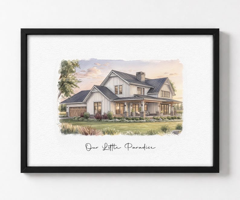 housewarming gift, our first home sign, home sweet home sign, watercolor house portrait, realtor gift