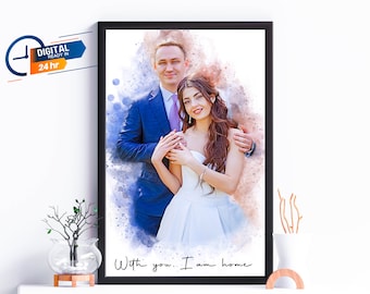 Custom couple portrait | 1st anniversary gift | Couple painting from photo | Valentine Gift for him | Engagement portrait drawing from photo