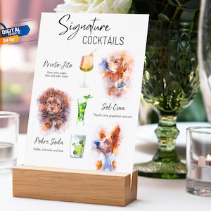 Enseigne pour boisson exclusive chien, enseigne pour boisson emblématique pour animal de compagnie, carte de cocktail pour chien, cocktail de mariage pour animal de compagnie, enseigne pour cocktail open bar, enseigne de bar pour mariage d'animaux de compagnie