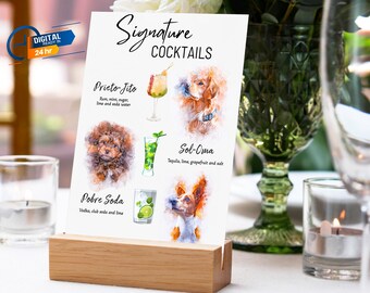 Dog Signature Drink Sign, Pet Signature Drink Sign, Dog Cocktail Menu, Wedding Cocktail pet, Open bar Cocktail Sign, Pet wedding Bar Sign
