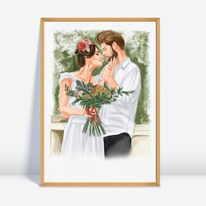 Personalized Watercolor Portrait painting from photo, Anniversary Present, Wedding couple Portrait, Valentines Day Gift for Wife Husband