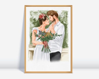 Personalized Watercolor Portrait painting from photo, Anniversary Present, Wedding couple Portrait, Valentine's gift for Wife Husband