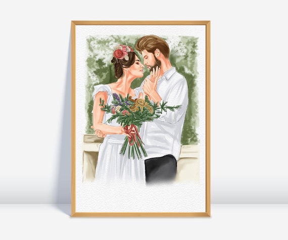Personalized Watercolor Portrait painting from photo, Anniversary Present, Wedding couple Portrait, Valentine's gift for Wife Husband