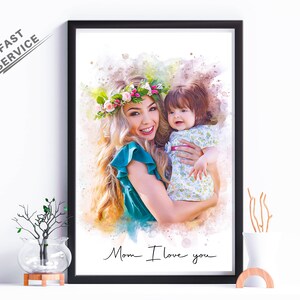first mothers day, gift from daughter, portrait painting, custom family, anniversary gift, mom birthday gift, personalized gifts, dog mom gift, unique mom gift, gift for her, gift for wife, Drawing from photo, Christmas Gift