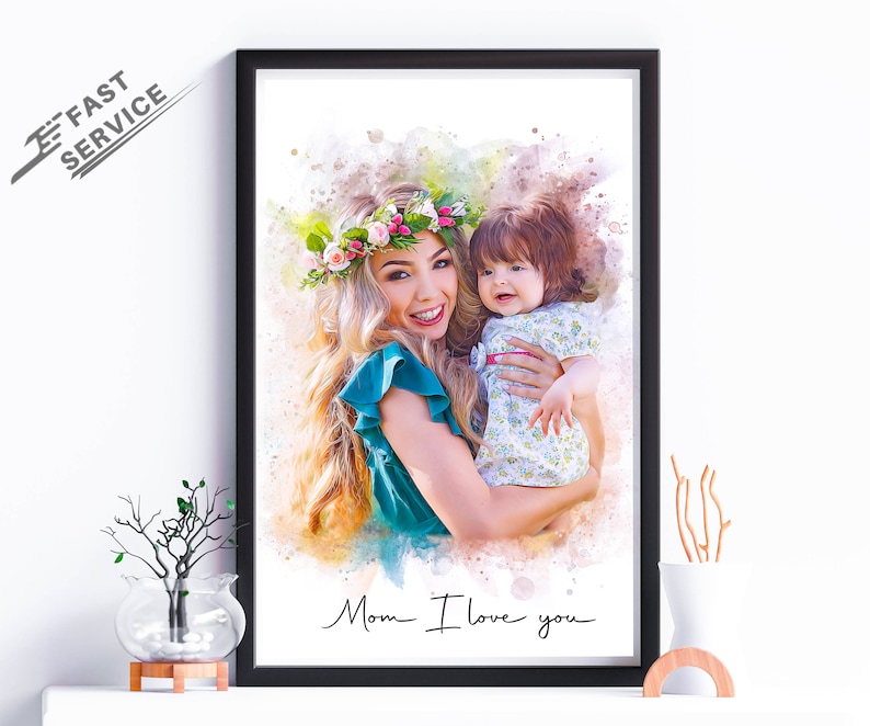 first mothers day, gift from daughter, portrait painting, custom family, anniversary gift, mom birthday gift, personalized gifts, dog mom gift, unique mom gift, gift for her, gift for wife, Drawing from photo, Christmas Gift