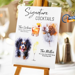 Enseigne personnalisée pour boissons Signature Dog | Carte des boissons exclusives pour animaux de compagnie | Chien de signe de barre de mariage | Signature Cocktail Sign Dog | Plaque Signature pour chien avec boisson