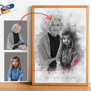 Loved One Portrait From Photo | Add Deceased Person Portrait Painting From Photo | Custom Family Portrait Combine photos | Mother's day gift