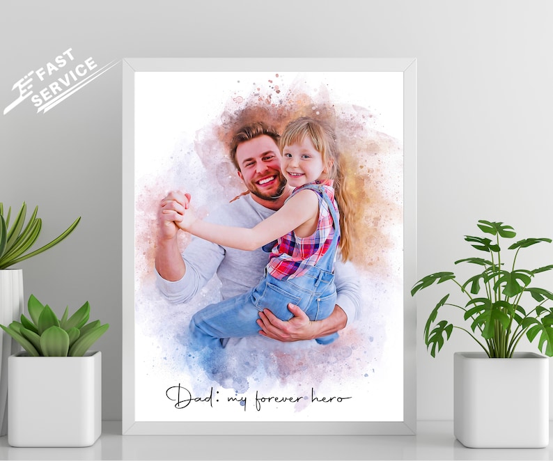 A unique gift for husband or grandpa, this custom portrait painting from photo is a touching way to show love. whether for anniversary, birthday, or just because, it’s a heartfelt gift from daughter or wife - by Pawarty