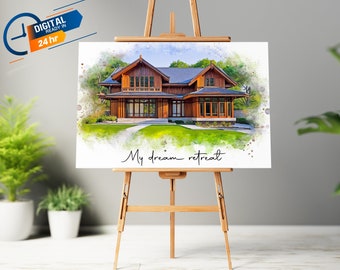 Retrato personalizado de casa / Pintura de casa en acuarela / Regalo de inauguración de casa nueva / Boceto de casa / Regalo de cierre de agente inmobiliario / Pintura de casas