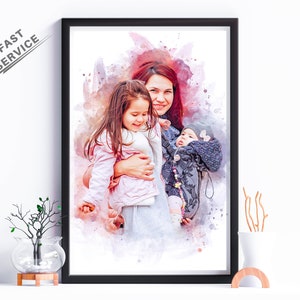 Portrait personnalisé à partir d&#39;une photo, cadeau maman unique de sa fille, cadeau d&#39;anniversaire de maman pour elle, premier cadeau de fête des mères, portrait de famille personnalisé