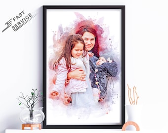 Personalized  portrait from photo, Unique mom gift from daughter, mom birthday gift for her, First Mother's Day gift, Custom family portrait
