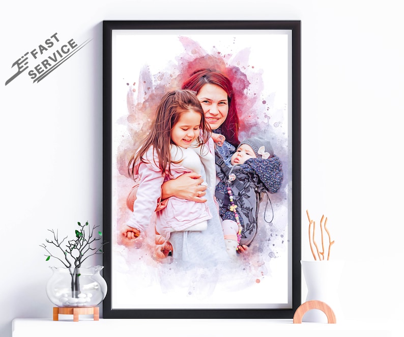 Personalized  portrait from photo, Unique mom gift from daughter, mom birthday gift for her, First Mother's Day gift, Custom family portrait