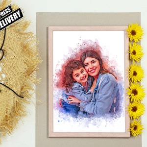 first mothers day, gift from daughter, portrait painting, custom family, anniversary gift, mom birthday gift, personalized gifts, dog mom gift, unique mom gift, gift for her, gift for wife, Drawing from photo, Christmas Gift