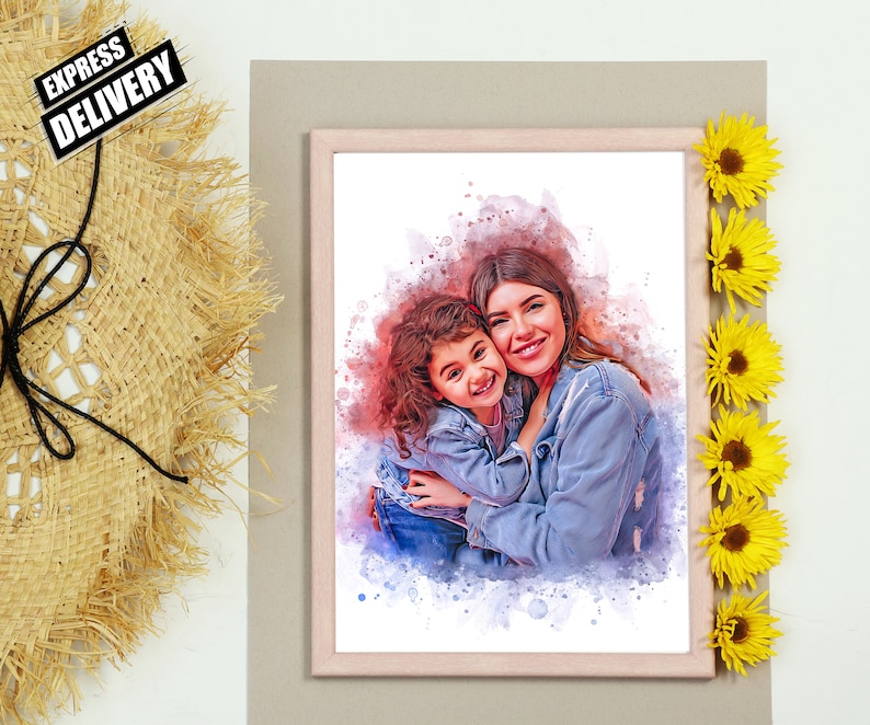 first mothers day, gift from daughter, portrait painting, custom family, anniversary gift, mom birthday gift, personalized gifts, dog mom gift, unique mom gift, gift for her, gift for wife, Drawing from photo, Christmas Gift