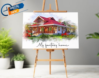 Retrato de casa personalizado / Regalo de inauguración de la casa / Pintura de casa / Regalo para un nuevo hogar / Retrato de casa en acuarela / Nuestro primer regalo de cierre de agente inmobiliario