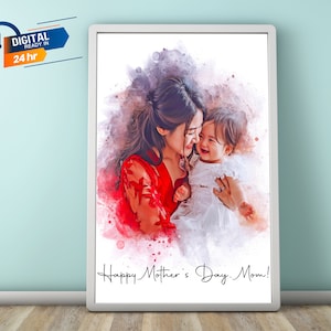 Mothers Day gift Custom Watercolor Portrait from Photo Birthday Gift, Personalized Gift for Mom, Gift from Daughter Family Portrait Painting
