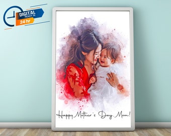 Custom Watercolor Family Portrait from Photo, Mother's Day Gift
