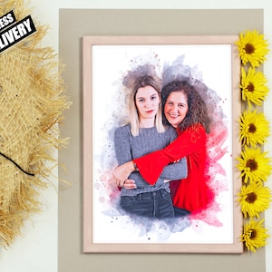 Personalized  portrait from photo, Unique mom gift from daughter, mom birthday gift for her, First Mother's Day gift, Custom family portrait