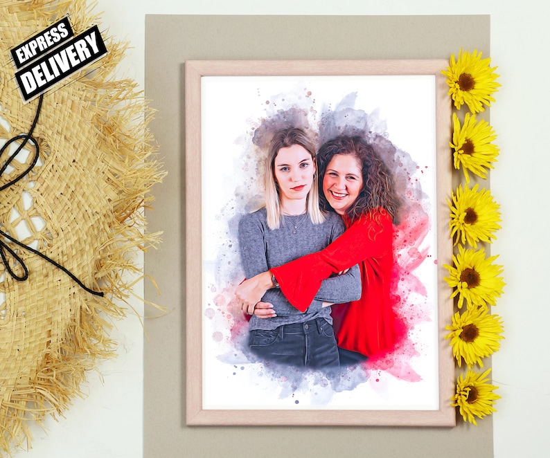 Personalized  portrait from photo, Unique mom gift from daughter, mom birthday gift for her, First Mother's Day gift, Custom family portrait
