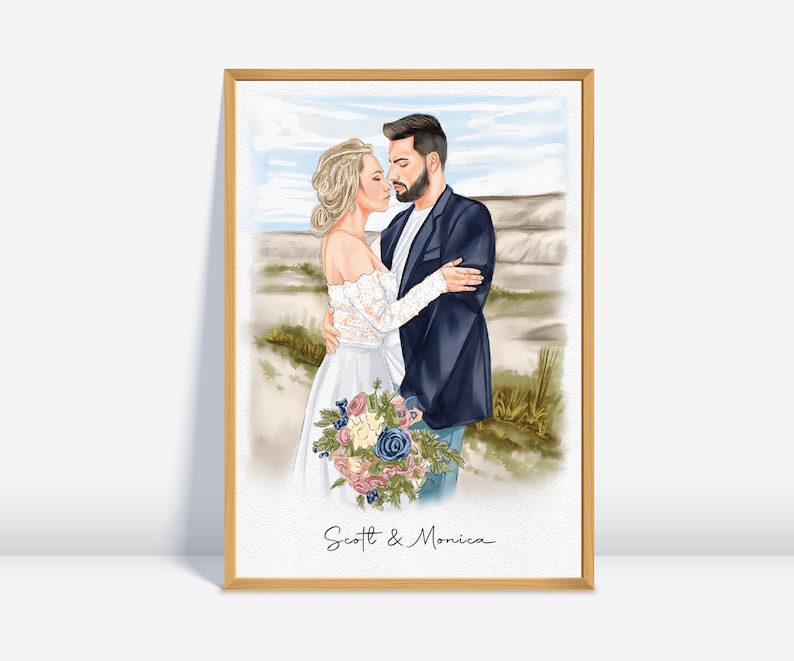 Personalized watercolor portrait painting from your favorite photo, perfect as a unique gift for couples, engagement gift, or wedding portrait to cherish forever.