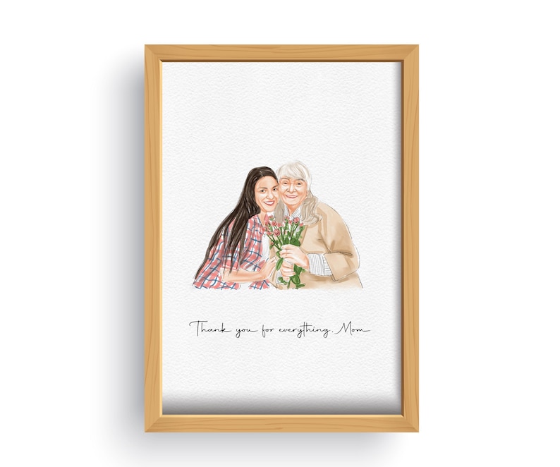 First Mothers Day Gift for Mom | Personalized watercolor portrait drawing from photo | family portrait from photo Mom Birthday gift for her