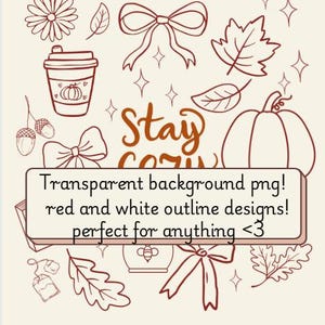 Coquette herfst PNG gezellige sfeer doodle collage grillige png handgetekende pompoen retro preppy herfst trendy sublimatie digitale muur kunst