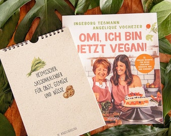 Saisonkalender bunt und veganes Kochbuch im Set