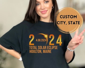 Solar Eclipse 2024 Shirt, Custom State City, Sun Moon Totality 2024, 4.8.2024 Great American Eclipse States, Canada, Mexico, New York, Ohio