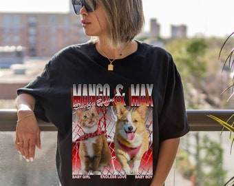 Benutzerdefiniertes Haustier-Hundekatze-Bootleg-Rap-T-Shirt, benutzerdefinierte Ihre eigenen Bootleg-Shirts, benutzerdefiniertes Foto-Shirt, Vintage-90er-Jahre-Grafik-T-Shirt, Katzenliebhaber-Katzenbesitzer-Geschenk