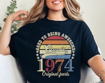 T-shirt personnalisé avec numéro d’année d’anniversaire 1974 pour femme pour homme, 20e, 30e, 40e, 50e anniversaire, cadeau Tshirt, année de naissance, chemise d’anniversaire personnalisée