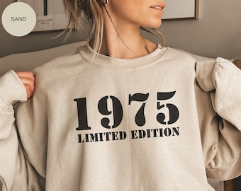 Sweat-shirt personnalisé avec numéro d’année d’anniversaire 1975 pour femmes pour homme T-shirt peronalisé 49e 40e 50e 60e anniversaire cadeau pull, chemise année de naissance