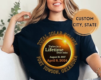 Total Solar Eclipse 2024 Shirt, Custom City State, America Totality, Moon Astronomy, Solar Eclipse Souvenir Gift, April 8 2024, Personalized