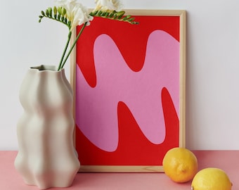 Abstract Wavy Poster Red Pink Print. Y2K Wall Art. Contemporary Art Wall for Living & Dining Room. Trendy Maximalist Home Decor