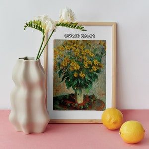 Póster de jarrón de flores de Claude Monet Impresión glicée. Arte mural escandinavo. Pared de arte contemporáneo para salón y comedor. Decoración del hogar maximalista