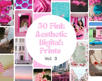 50 impressions numériques esthétiques roses Vol 3 Bundle | Affiches imprimables | Décor mural de dortoir | Barbiecore | Art mural preppy | Décoration de chambre de filles Y2K