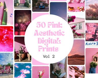 50 Pink Aesthetic Digital Prints Vol 2 Bundle | Printable Posters | Dorm Wall Decor | Barbiecore | Preppy Wall Art | Y2K Girls Bedroom Decor