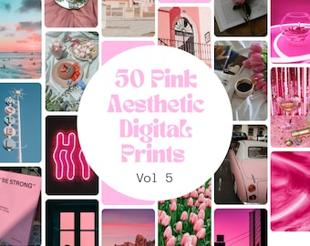 50 impressions numériques esthétiques roses Vol 5 Bundle | Affiches imprimables | Décor mural de dortoir | Barbiecore | Art mural preppy | Décoration de chambre de filles Y2K