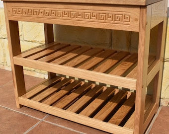 Handmade Oak Shoe Bench with Engraving, Entryway Bench with Shoe Storage, Solid Wood Hallway Bench, Rustic Shoe Rack, Custom Wooden Bench