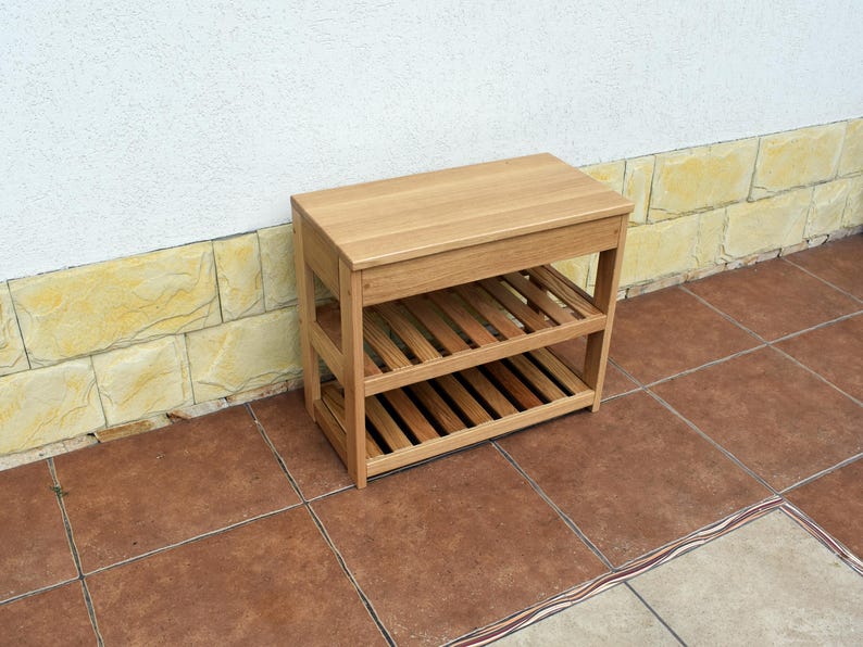 Solid Oak Shoe Rack: Lacquered Wooden Entryway Organizer - Etsy