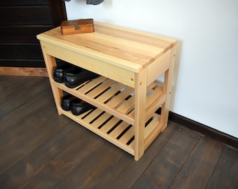 Handmade Ash Wood Shoe Storage Cabinet, Solid Wood Entryway Shoe Organizer, Natural Finish, Custom Size Furniture