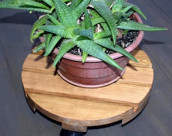 Rolling Oak Plant Stand on Wheels: Rustic Indoor Plant Caddy